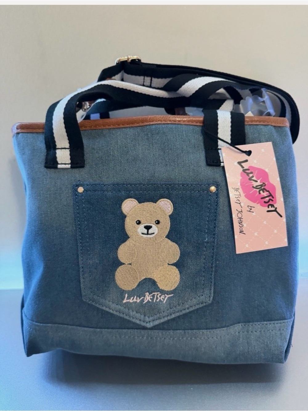 Betsey Johnson (Luv Betsey) Denim Fuzzy Teddy Bear Purse